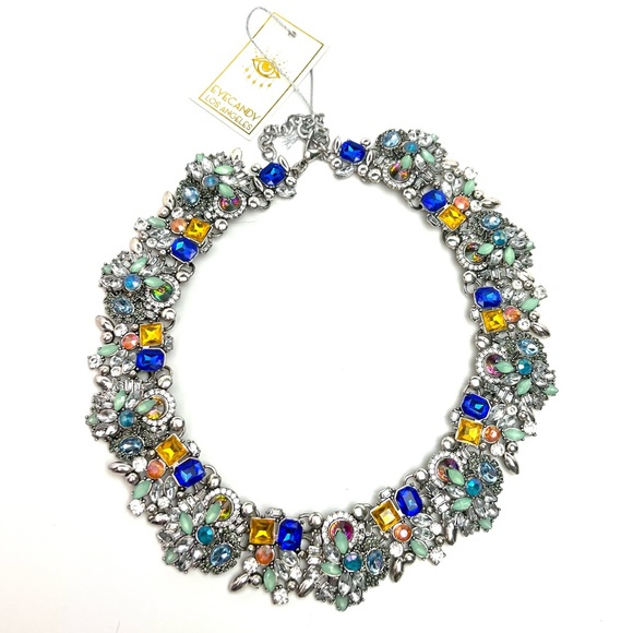 NWT EYECANDY LOS ANGELES SLOANE COLLAR SAPPHIRE BLUE NECKLACE in SILVER - Picture 4 of 10